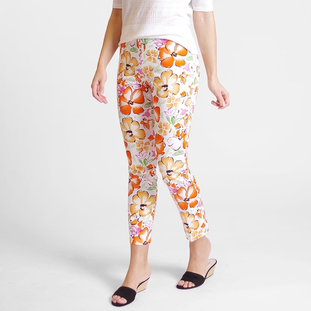 Peace of Cloth Womens Multi Floral Pants Orange Cotton Blend Mid Rise size 6